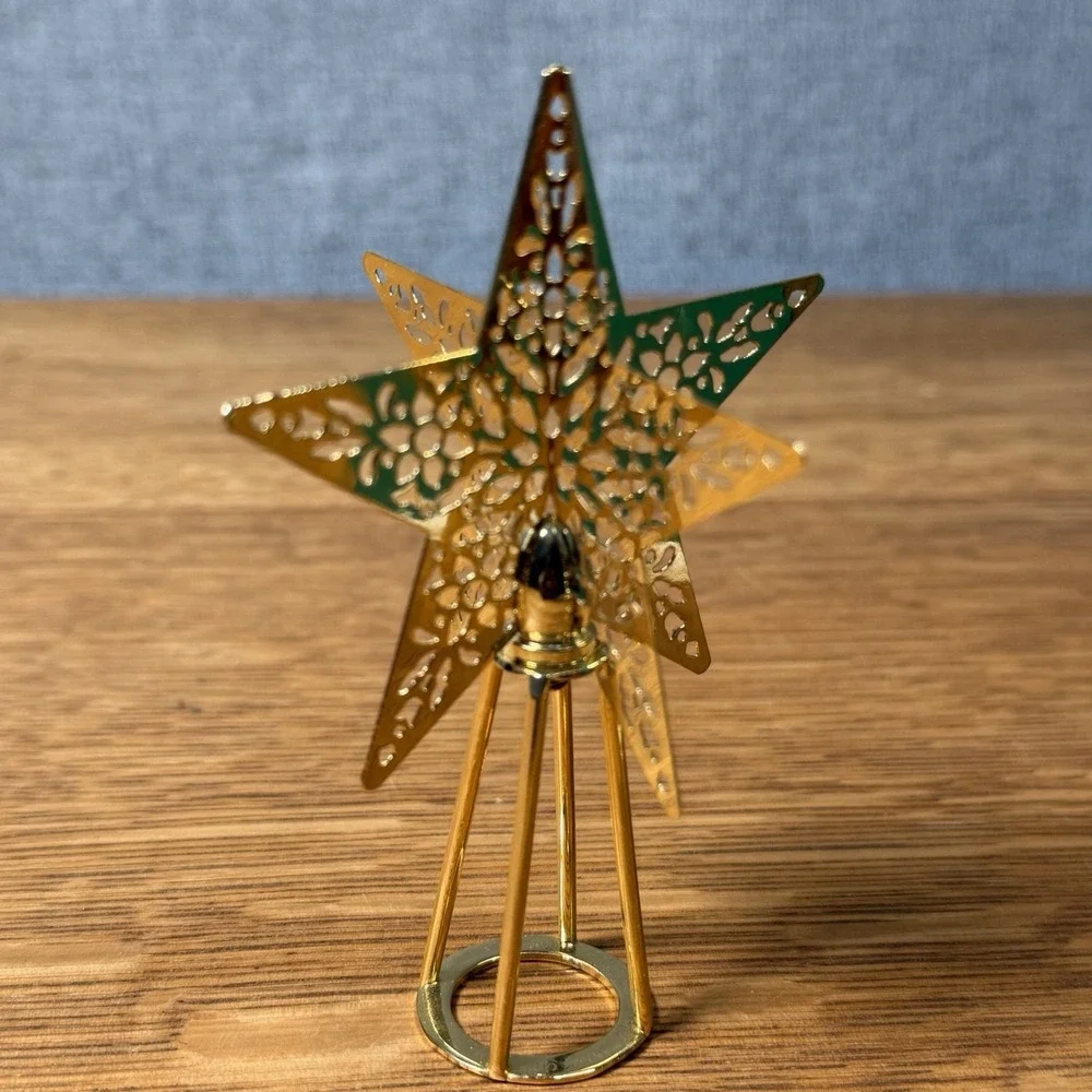 NEW 1995 Hallmark Shining Star Dimensional Brass Mini Tree Topper w/ Box 4